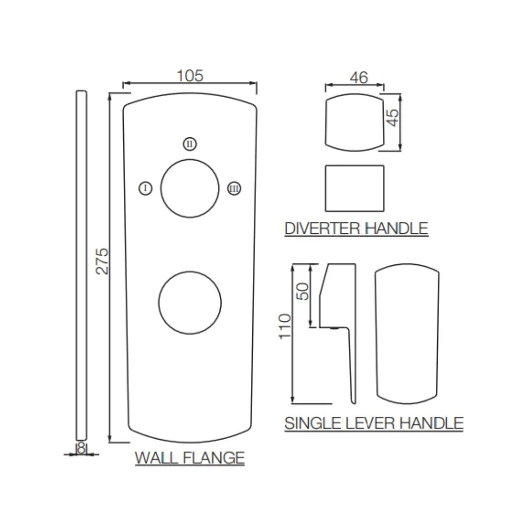 Jaquar 3 Way Diverter Kubix Prime KUP-SSF-35783NKPM Normal Flow - Stainless Steel Finish