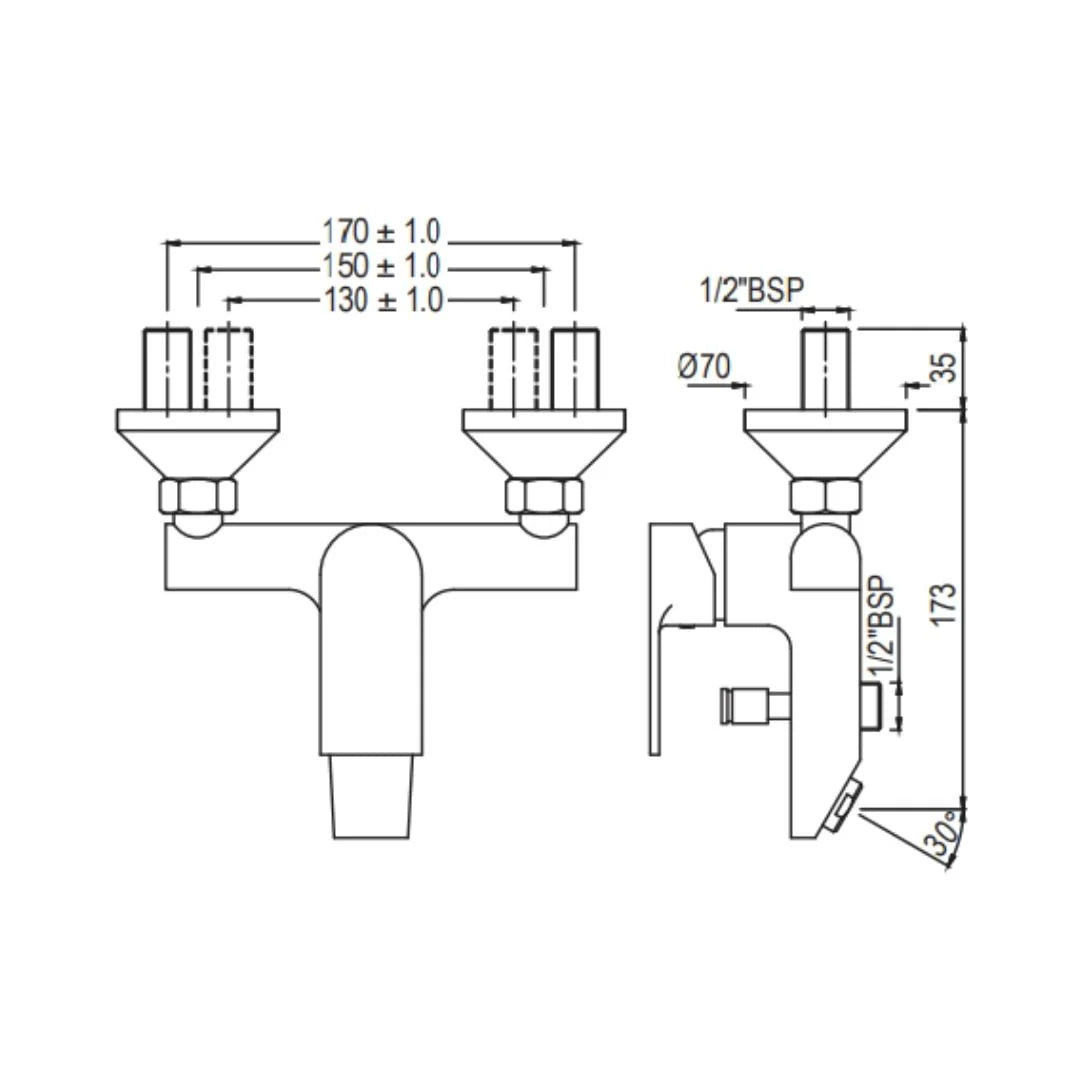 Jaquar 2 Way Wall Mixer Lyric LYR-CHR-38119 Normal Flow - Chrome Finish