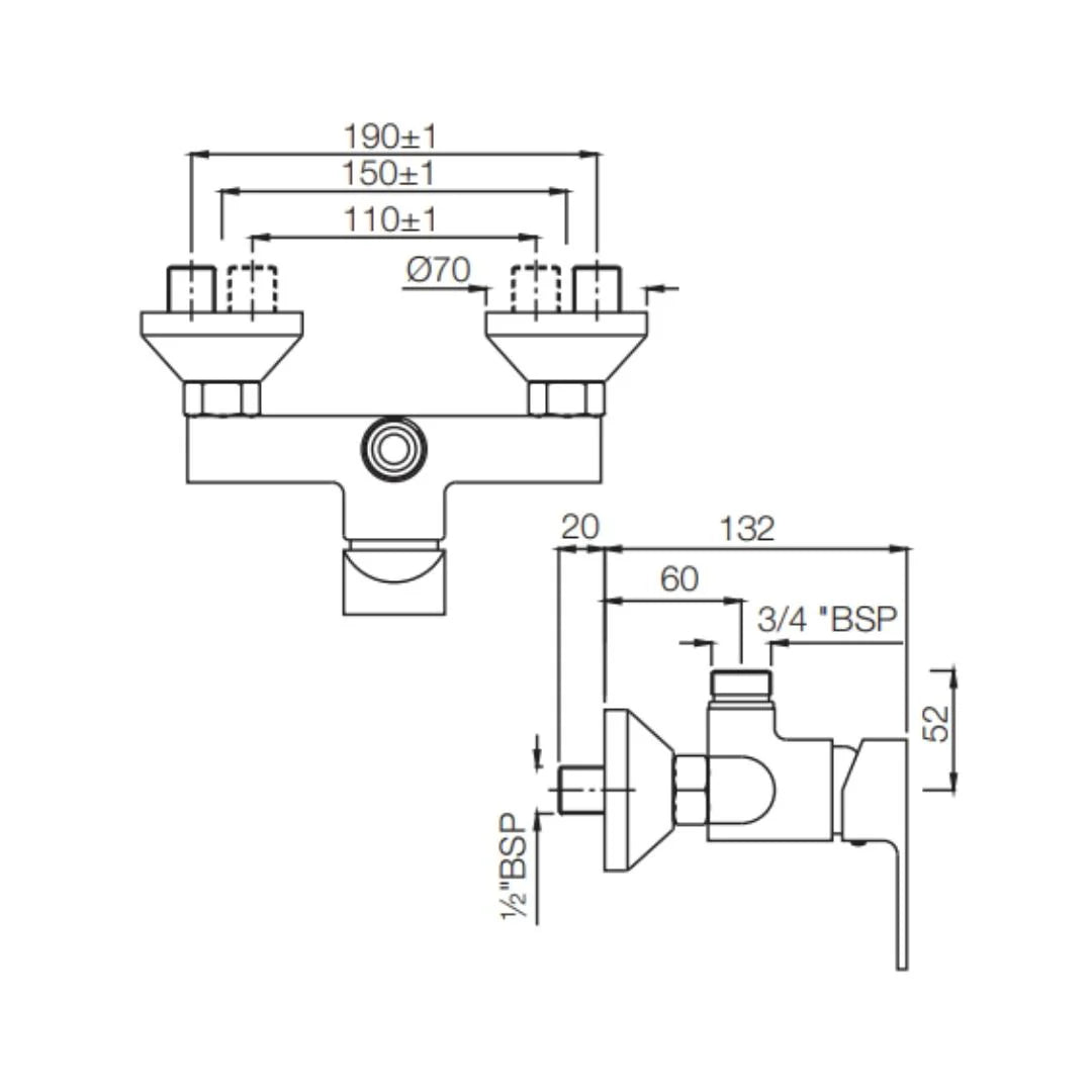 Jaquar 1 Way Wall Mixer Lyric LYR-CHR-38147 Normal Flow - Chrome Finish