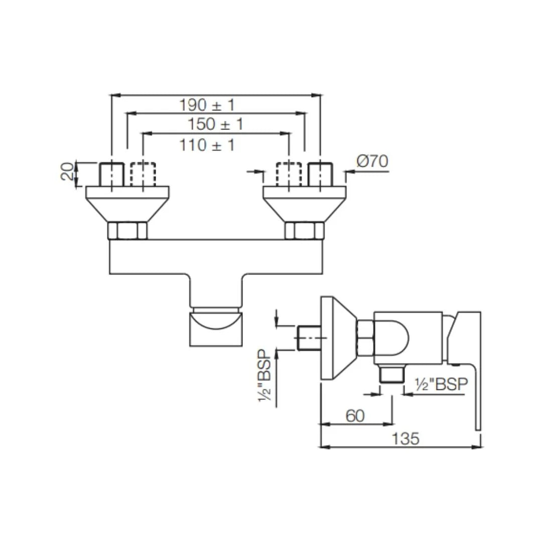 Jaquar 1 Way Wall Mixer Lyric LYR-CHR-38149 Normal Flow - Chrome Finish