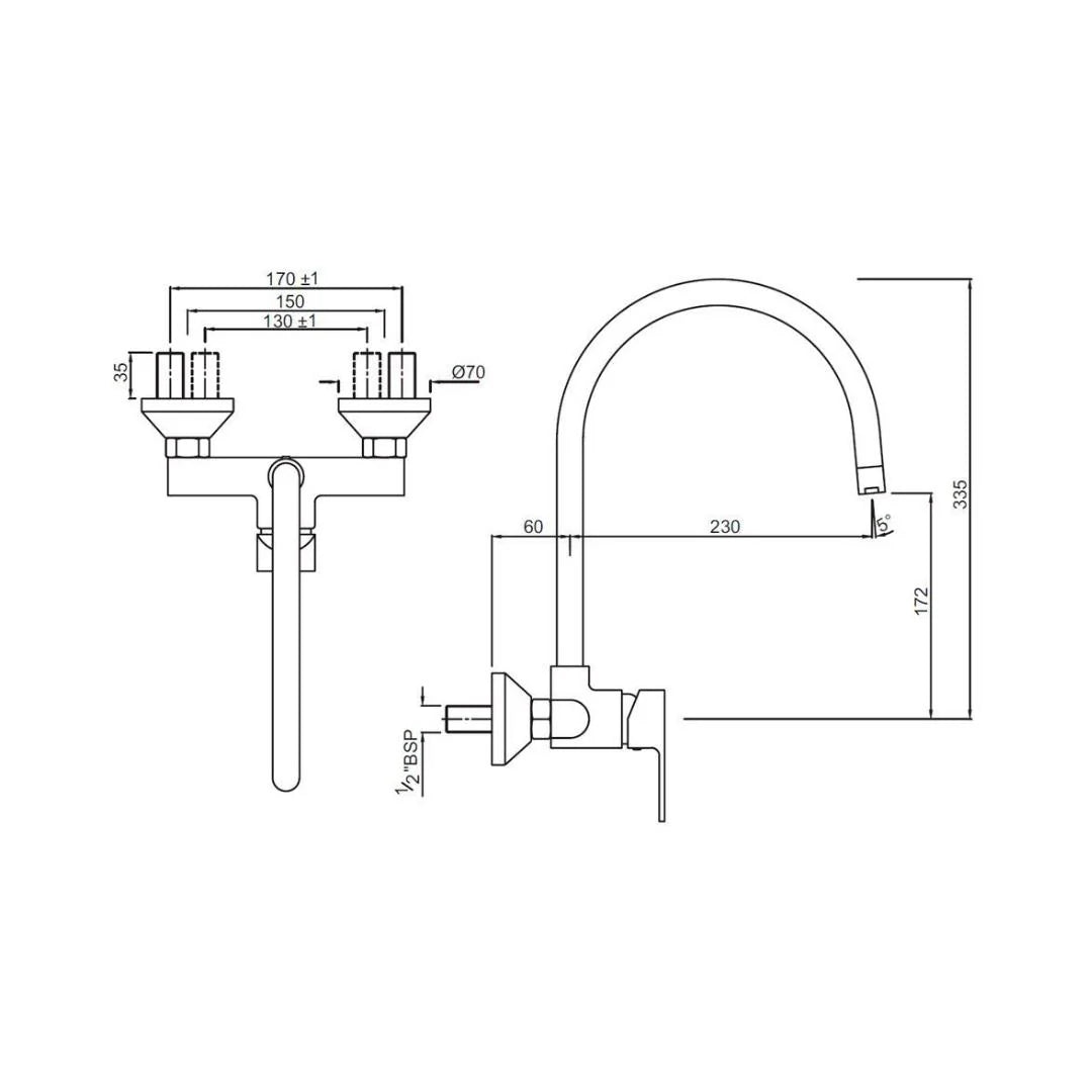 Jaquar Wall Mounted Regular Kitchen Sink Mixer Lyric LYR-38165 with Swinging Spout in Chrome Finish