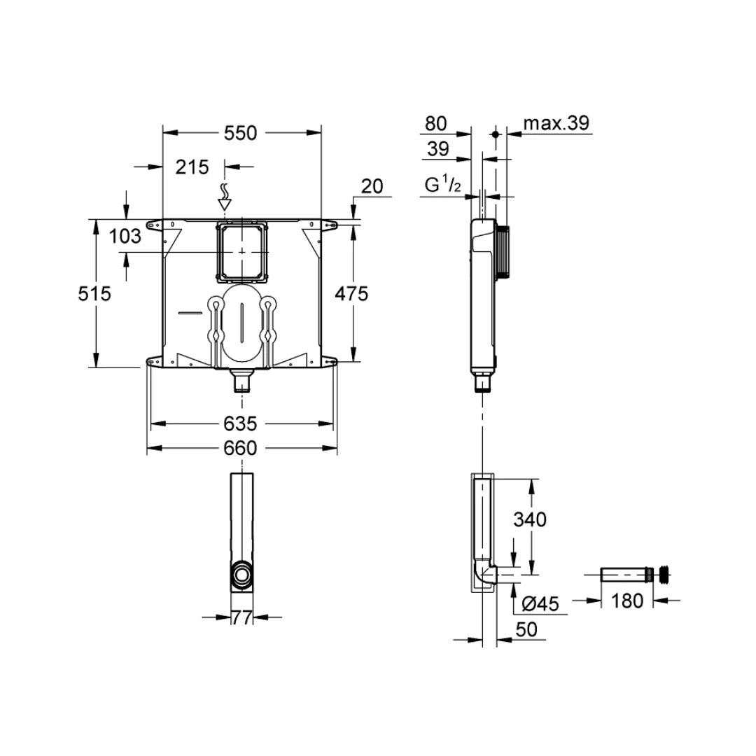 Grohe Concealed Wall Mounted Cistern Without Frame 38986000 - White