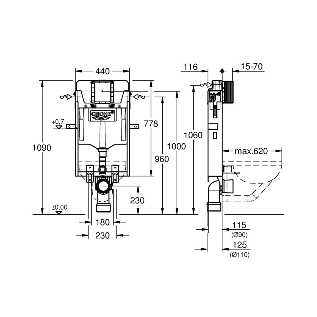 Grohe Uniset Concealed Wall Mounted Cistern Half Frame 39165000 - White