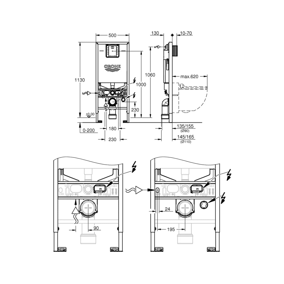 Grohe Rapid SLX Concealed Wall Mounted Cistern Full Frame 39596000 - Grey