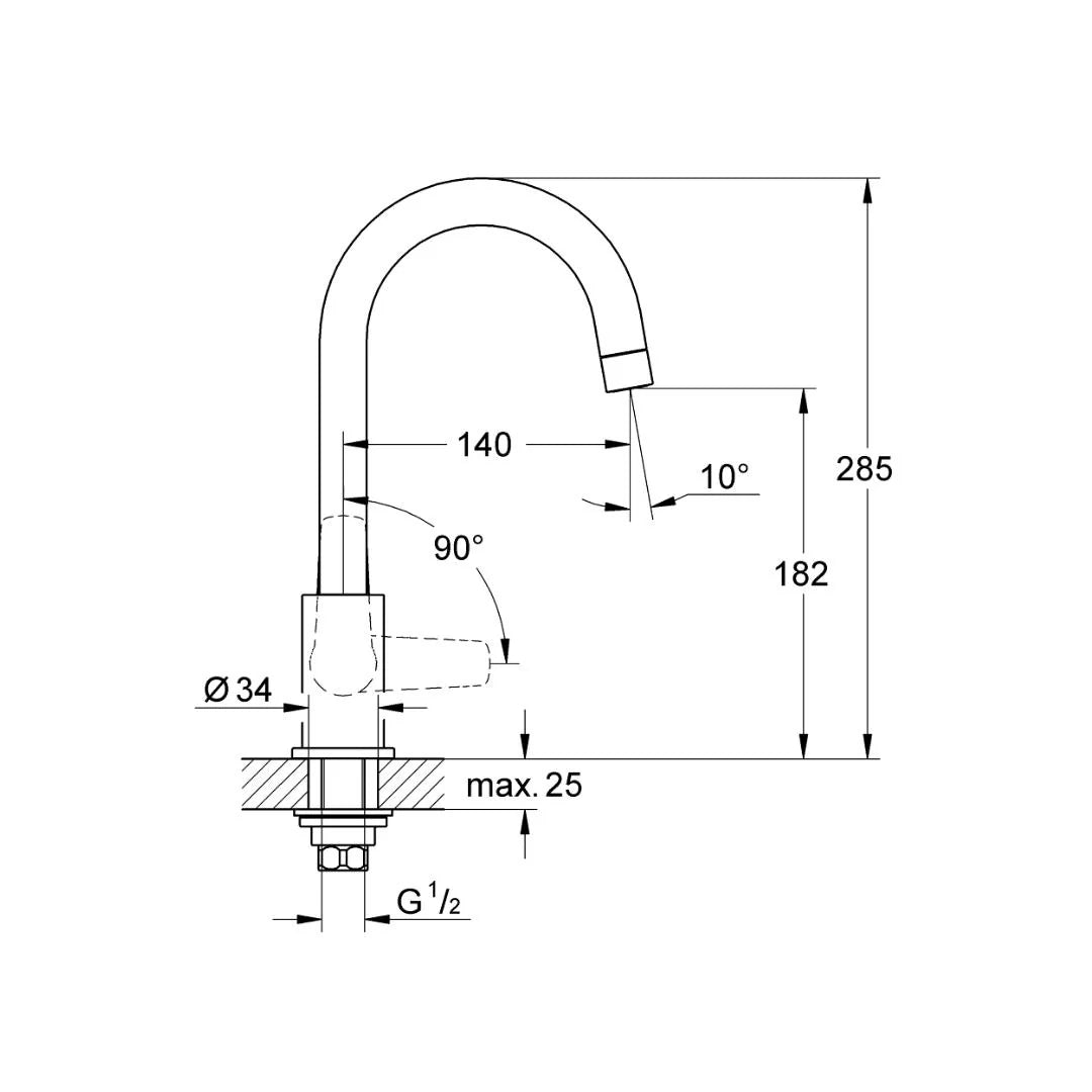Grohe Table Mounted Regular Kitchen Sink Tap Bauflow M31220000 with Swinging Spout in Chrome Finish