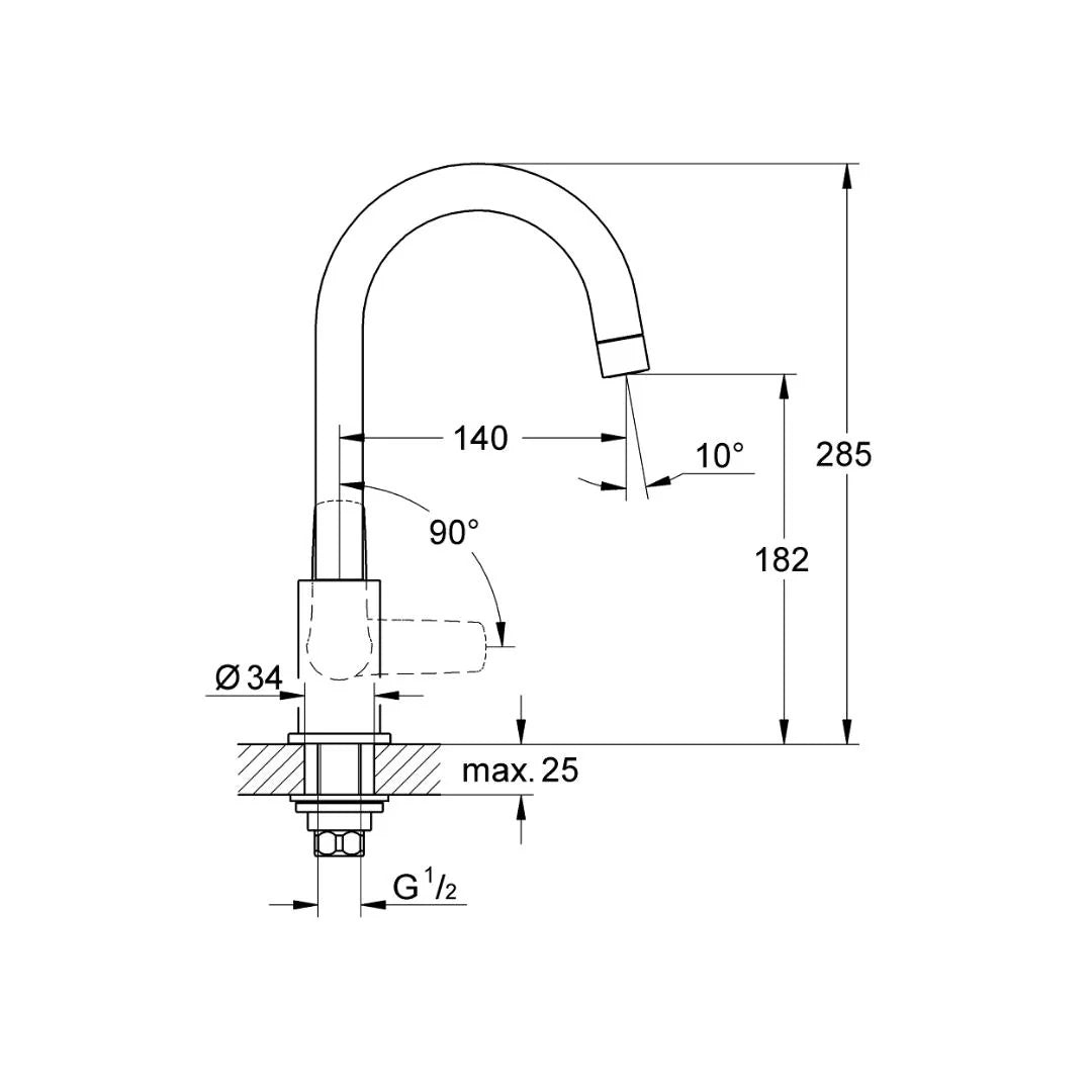 Grohe Table Mounted Regular Kitchen Sink Tap Baucurve M31232000 with Swinging Spout in Chrome Finish