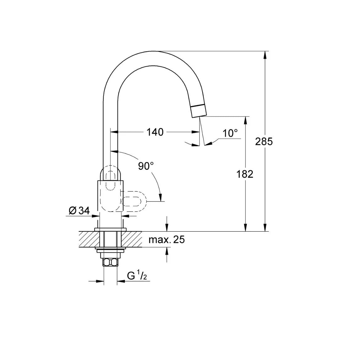 Grohe Table Mounted Regular Kitchen Sink Tap Bauloop M31222000 with Swinging Spout in Chrome Finish