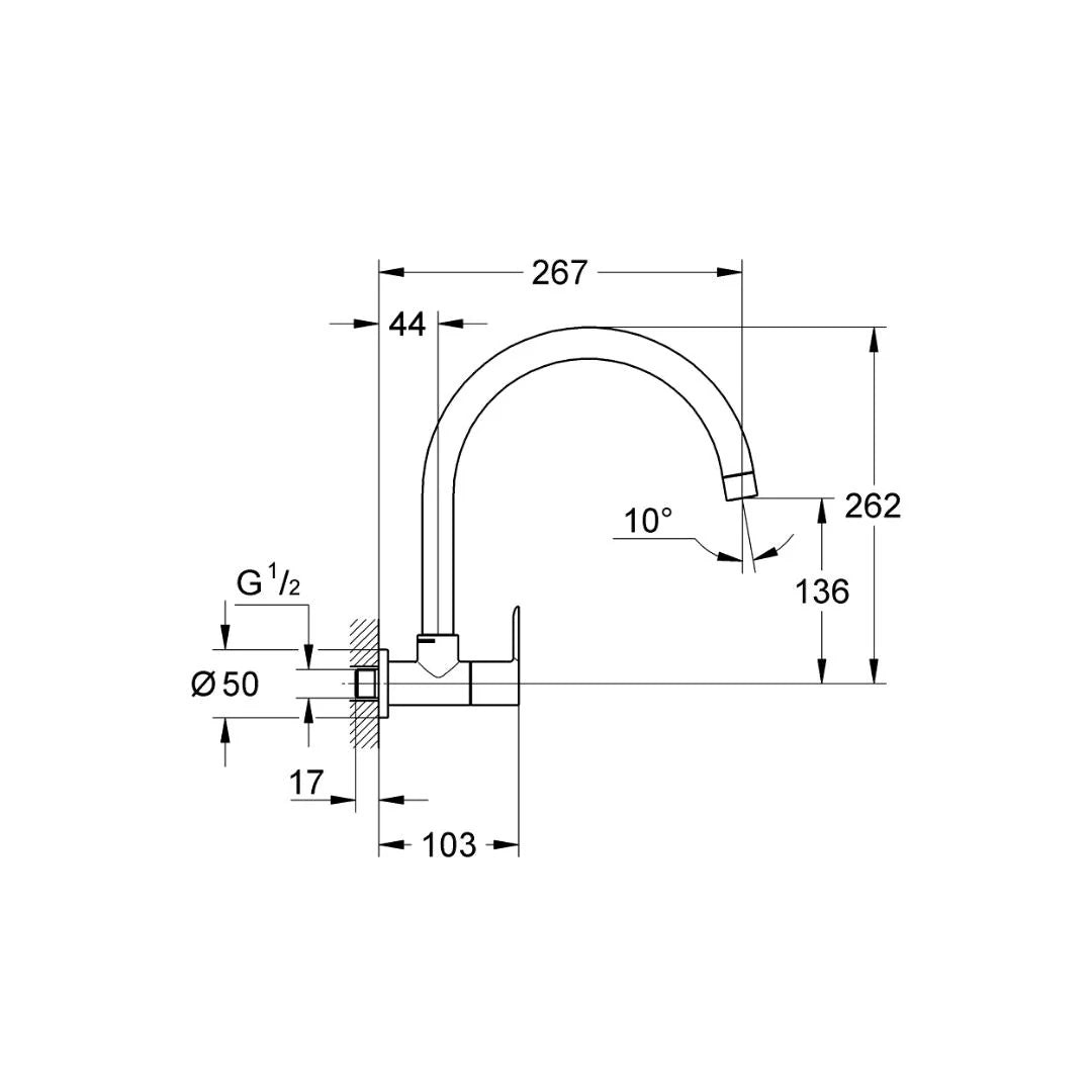 Grohe Wall Mounted Regular Kitchen Sink Tap Bauedge M31228000 with Swinging Spout in Chrome Finish