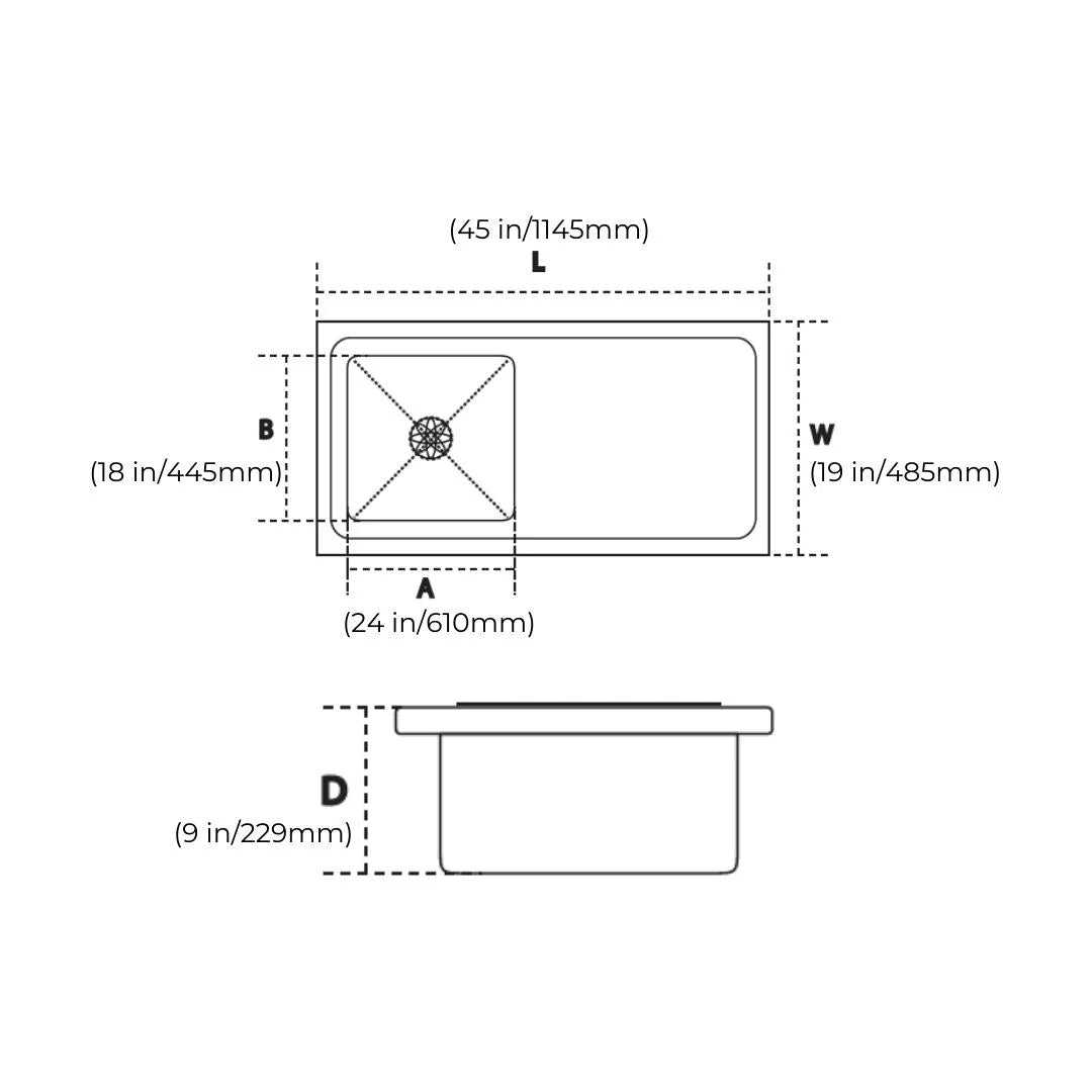 Hindware Stainless Steel Sink Handmade Series SINGLE BOWL WITH DRAIN BOARD MARINO NEO 45 x 19 ( 45 x 19 inches ) - Satin