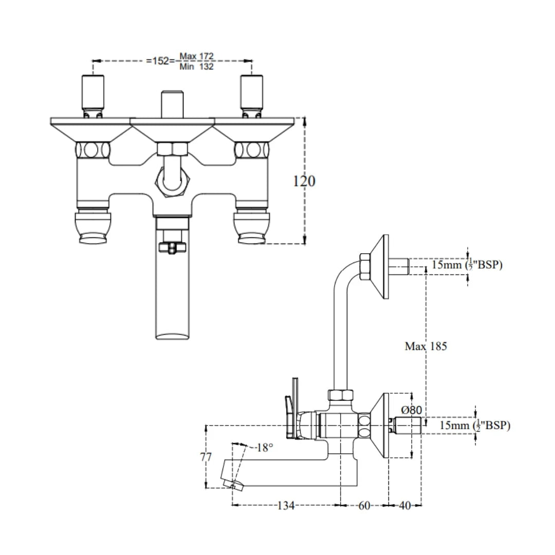 Cera 2 Way Wall Mixer Titanium F1003401 - Chrome Finish