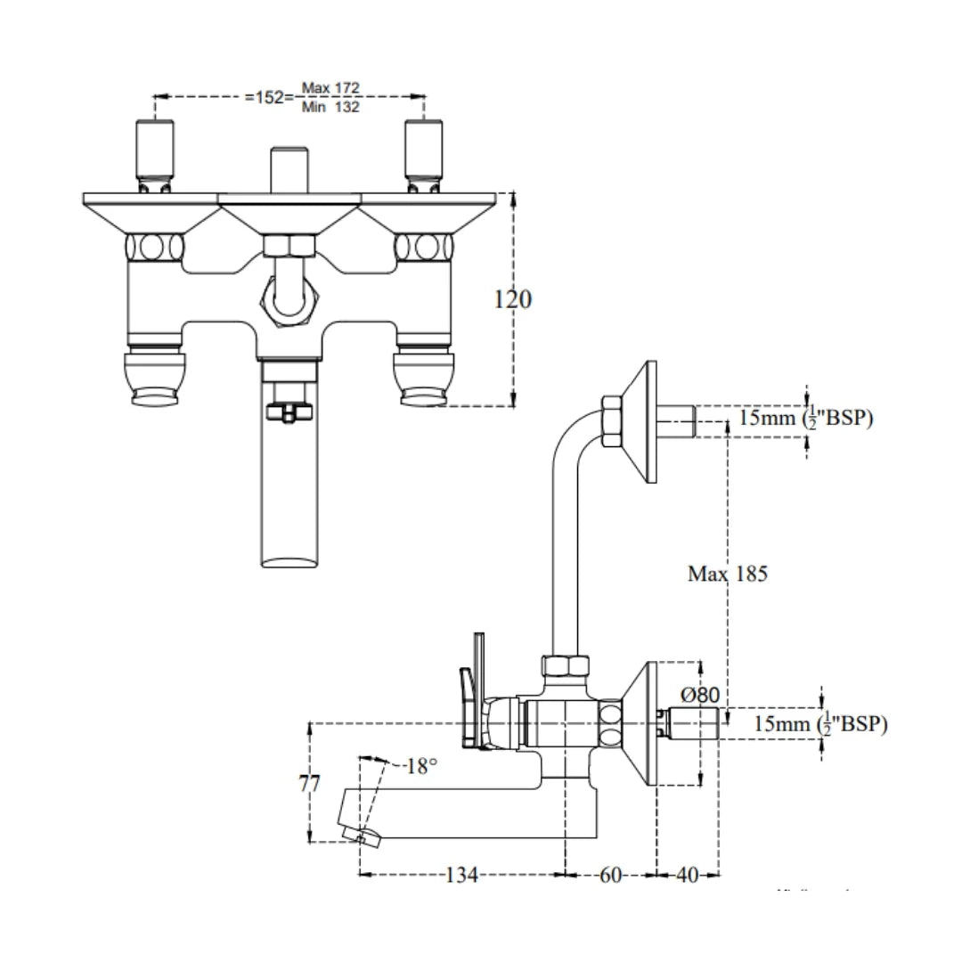 Cera 2 Way Wall Mixer Titanium F1003402 - Chrome Finish