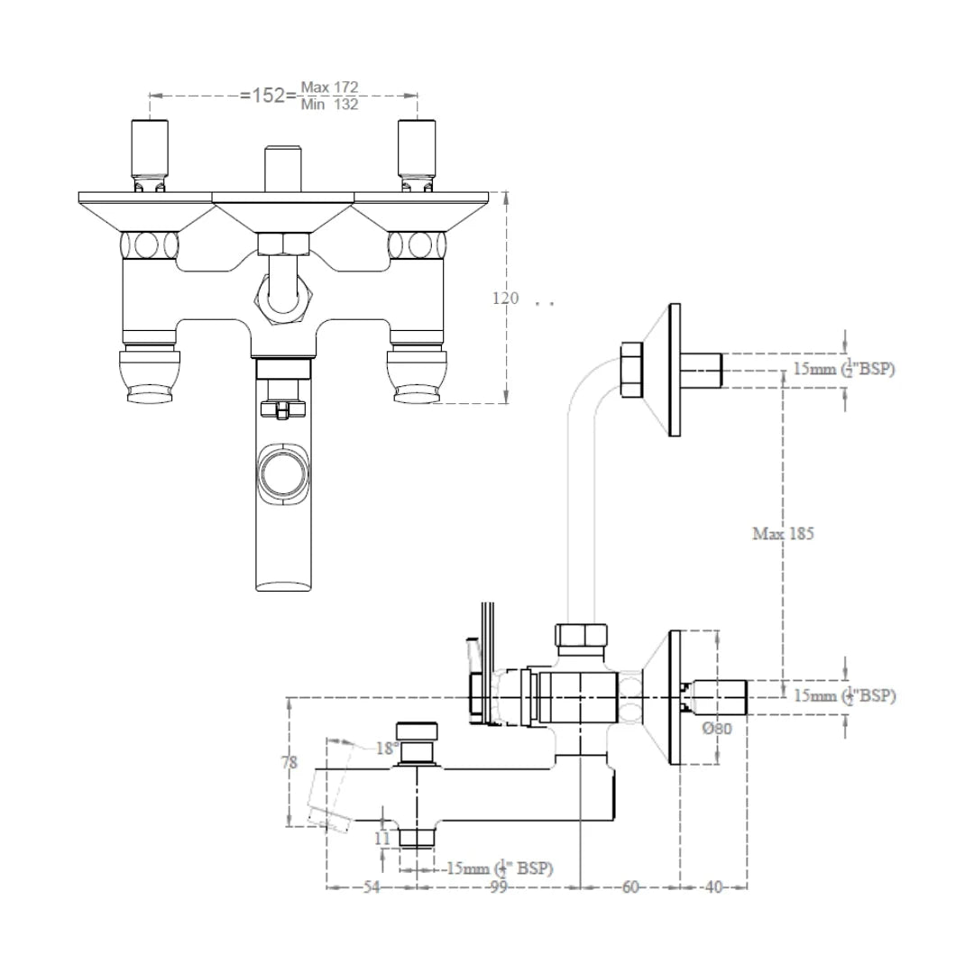 Cera 3 Way Wall Mixer Titanium F1003403 - Chrome Finish