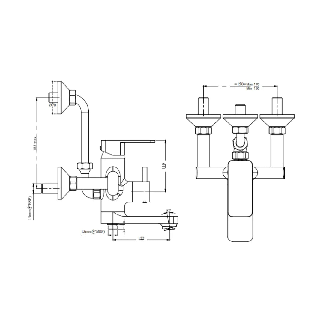 Cera 3 Way Wall Mixer Ruby F1005413 - Chrome Finish