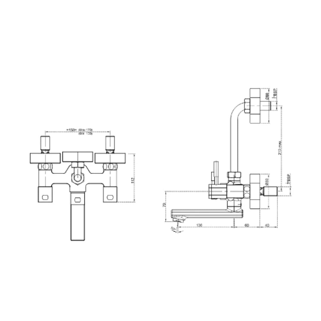 Cera 2 Way Wall Mixer Gayle F1014401 - Chrome Finish