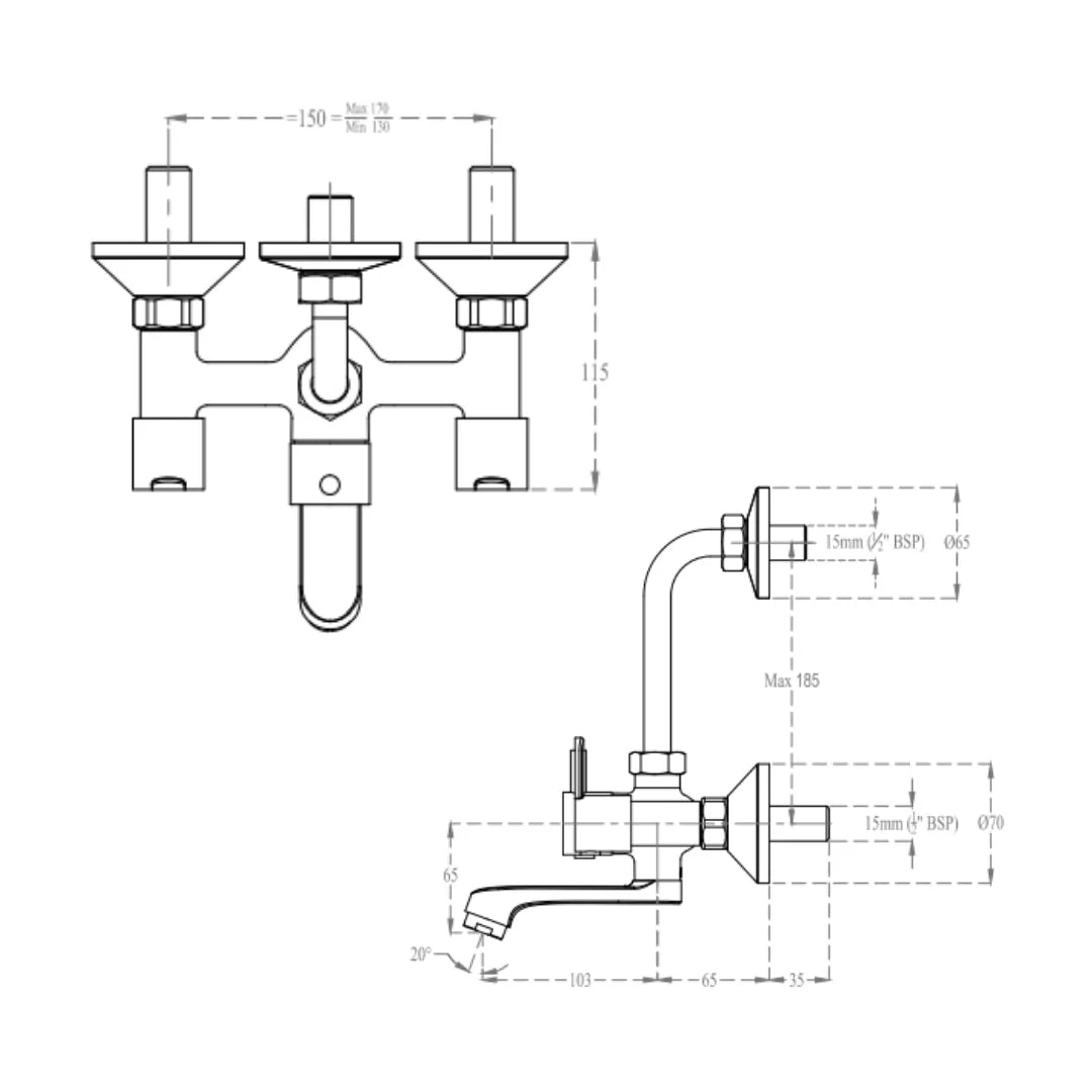 Cera 2 Way Wall Mixer Victor F1015401 - Chrome Finish