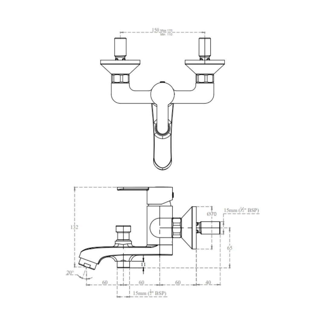 Cera 2 Way Wall Mixer Victor F1015414 - Chrome Finish