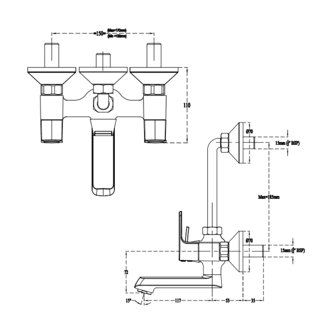 Cera 2 Way Wall Mixer Chelsea F1016401 - Chrome Finish