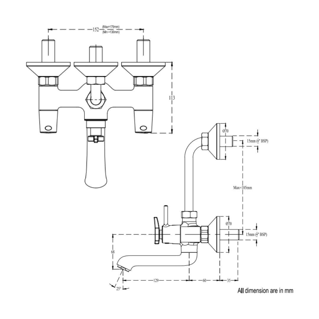 Cera 2 Way Wall Mixer Ripple F1017402 - Chrome Finish