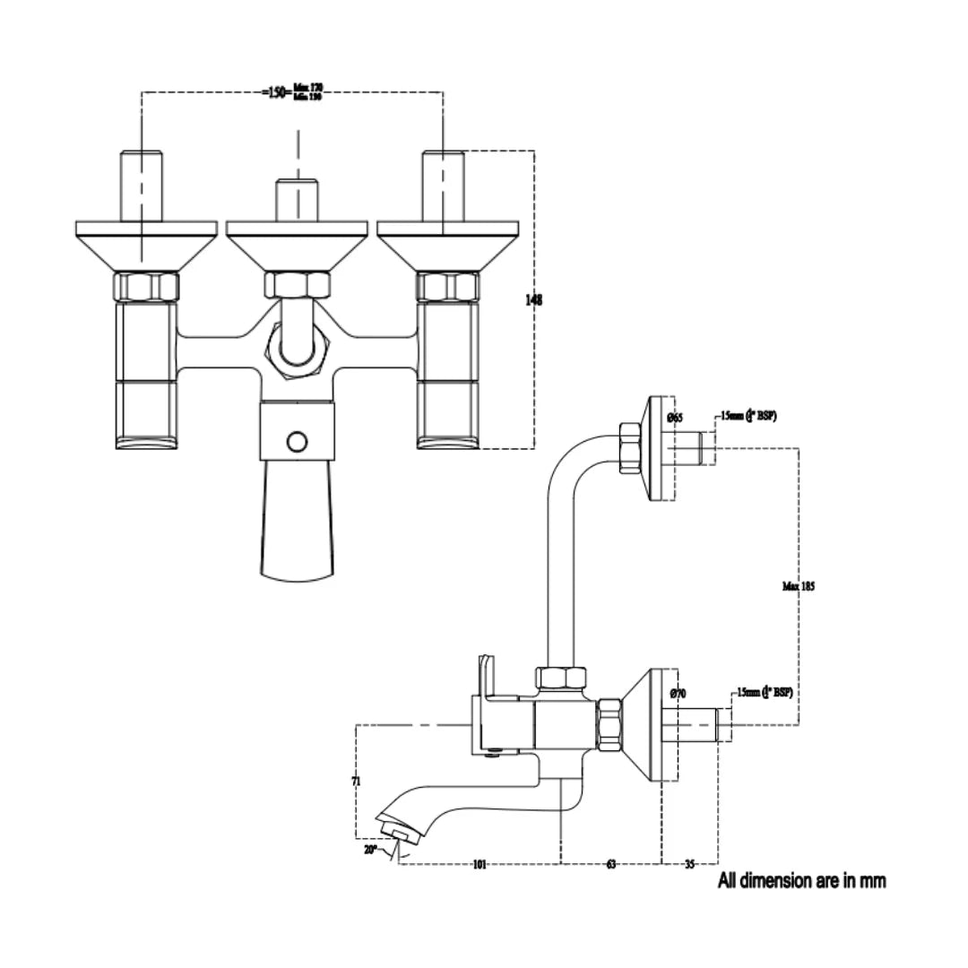 Cera 2 Way Wall Mixer Chromo F1019401 - Chrome Finish