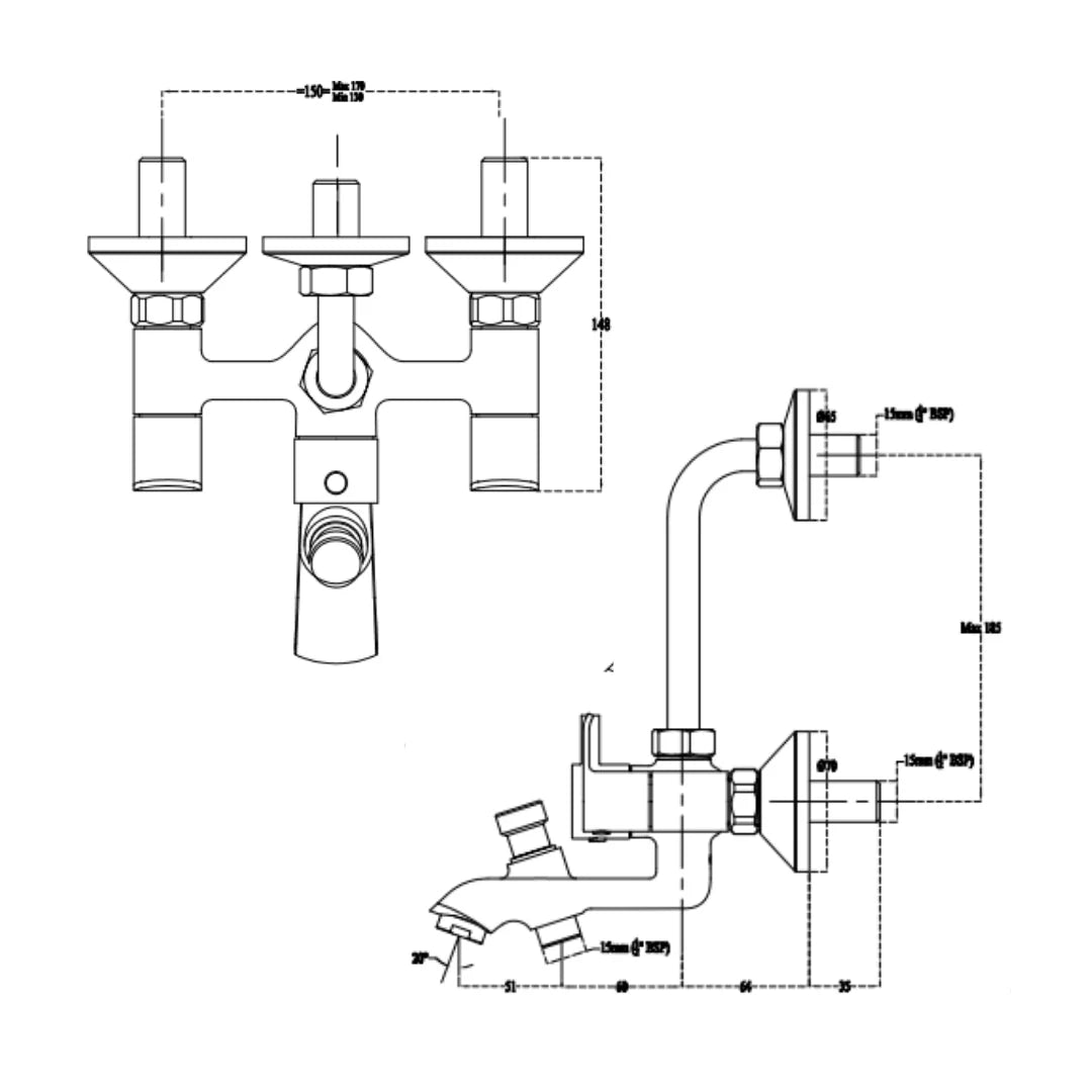 Cera 3 Way Wall Mixer Chromo F1019403 - Chrome Finish