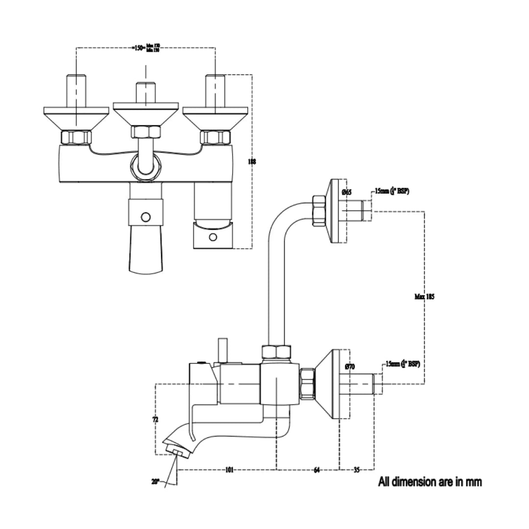 Cera 2 Way Wall Mixer Chromo F1019411 - Chrome Finish
