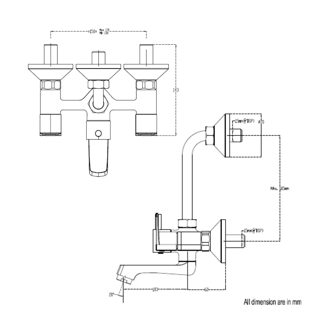 Cera 2 Way Wall Mixer Vine F1020401 - Chrome Finish