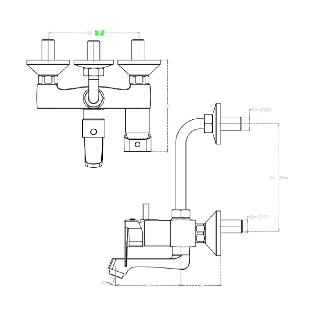 Cera 2 Way Wall Mixer Vine F1020411 - Chrome Finish