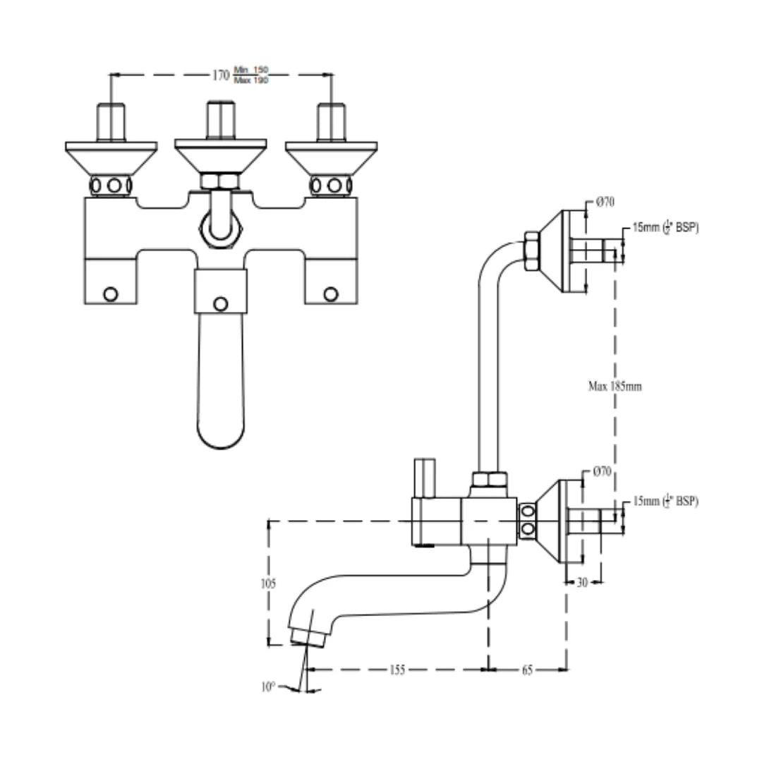 Cera 2 Way Wall Mixer Fountain F2013401 - Chrome Finish