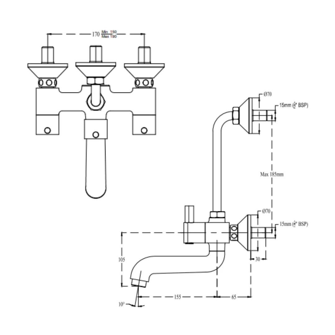 Cera 2 Way Wall Mixer Fountain F2013402 - Chrome Finish