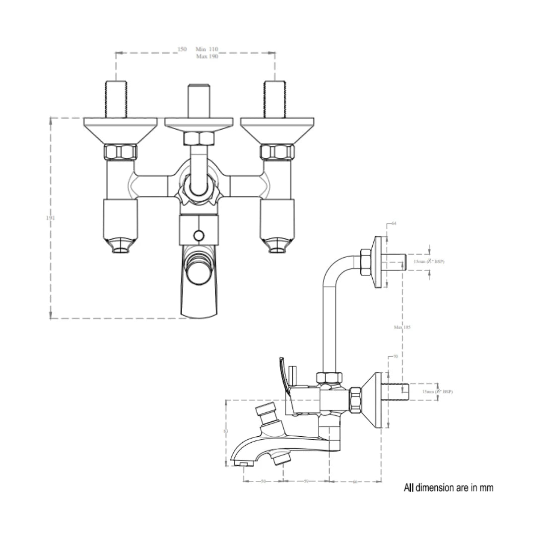 Cera 3 Way Wall Mixer Vivana F2014403 - Chrome Finish