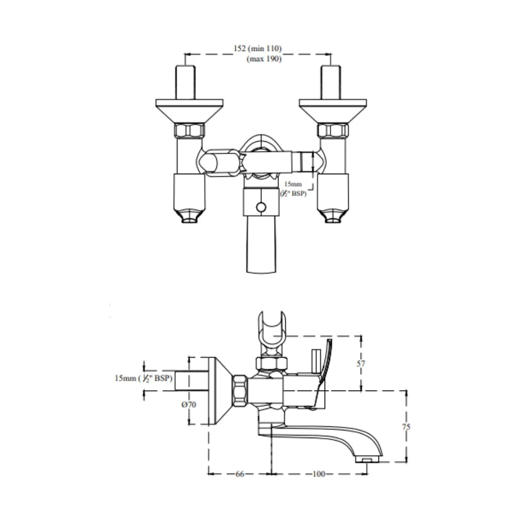 Cera 2 Way Wall Mixer Vivana F2014404 - Chrome Finish