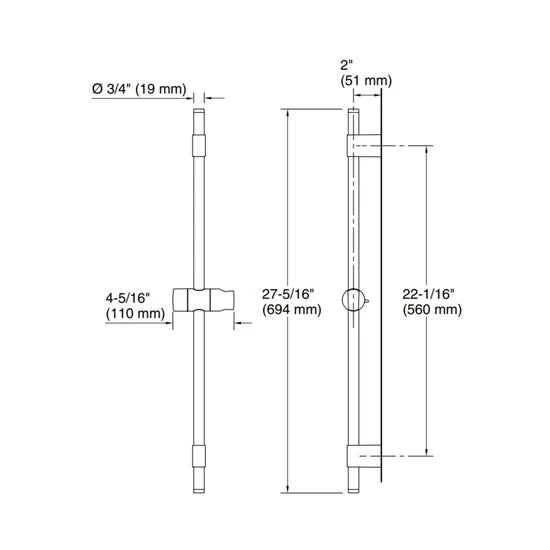 KOHLER SHOWER FITTING SLIDING RAIL 25350IN-BL - BLACK MATT