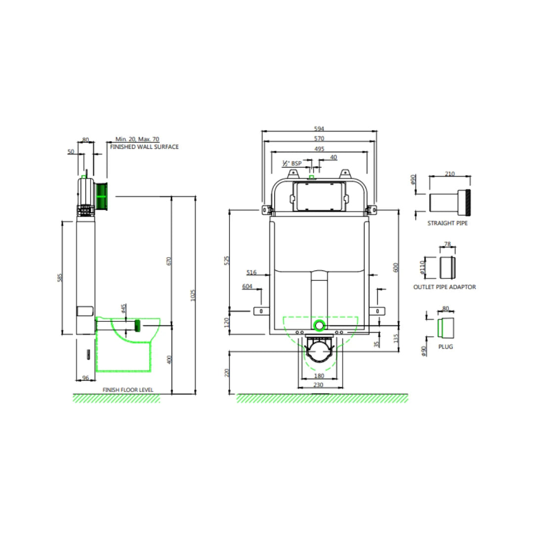 Jaquar Concealed Wall Mounted Cistern Half Frame JCS-WHT-2400WP - White