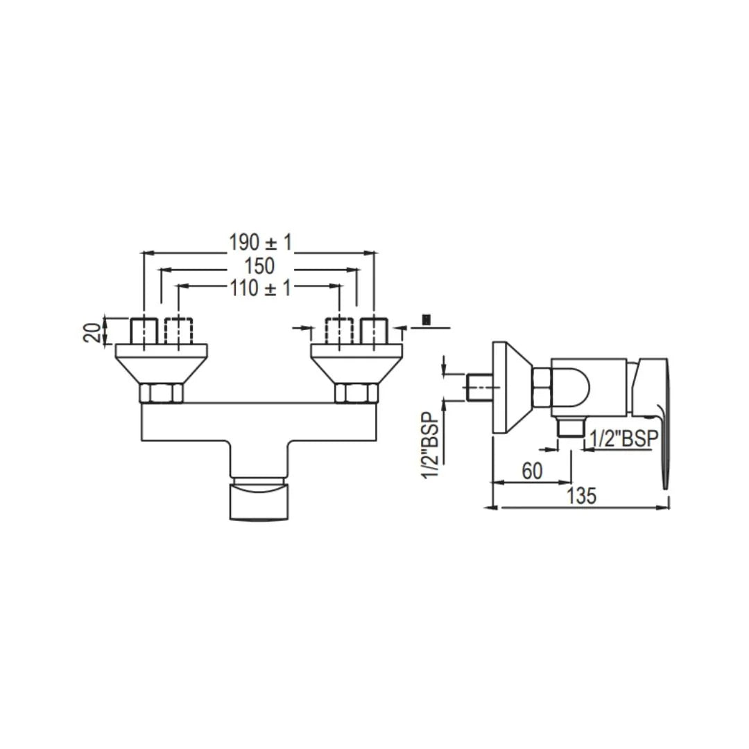 Jaquar 1 Way Wall Mixer Opal Prime OPP-BCH-15149PM Normal Flow - Black Chrome Finish