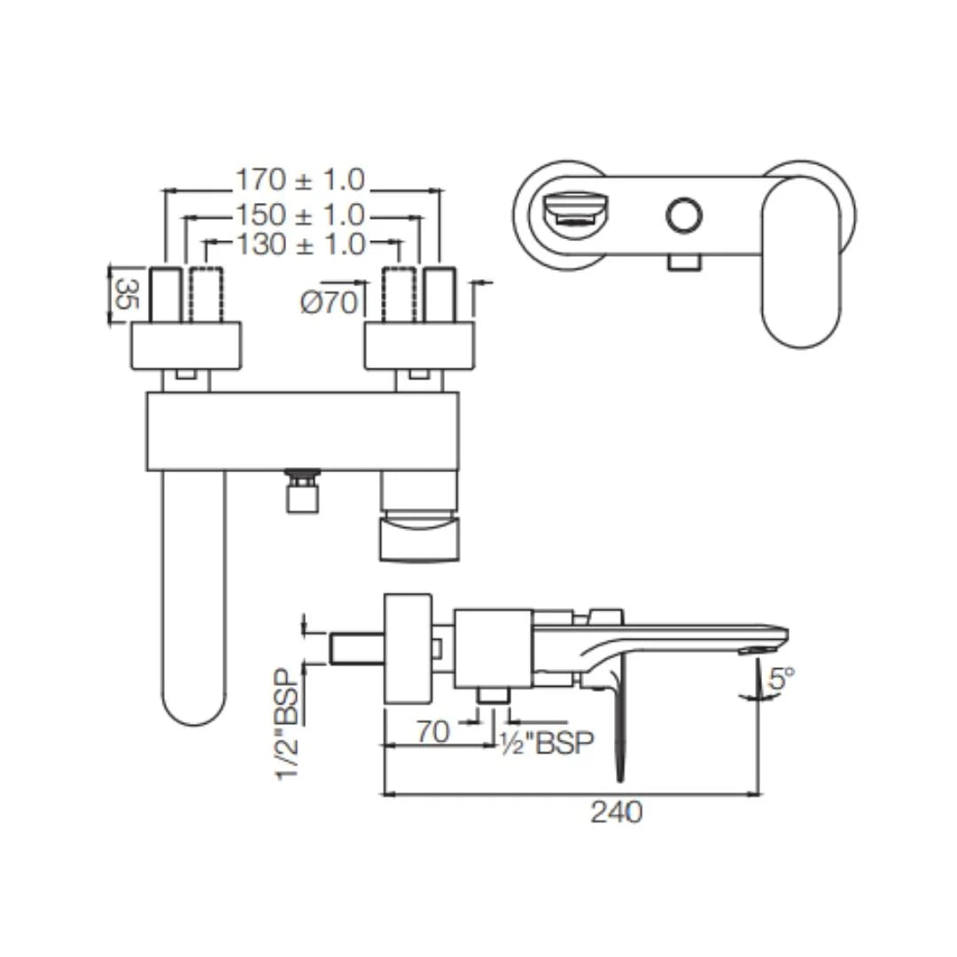 Jaquar 2 Way Wall Mixer Opal Prime OPP-BLM-15119PM Normal Flow - Black Matt Finish