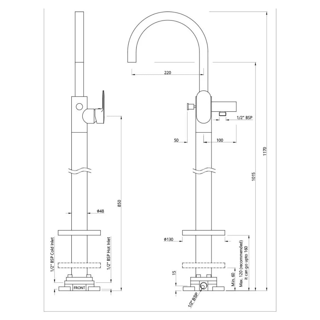 Jaquar 2 Way Bath Tub Filler Opal Prime OPP-CHR-15121KPM Normal Flow - Chrome Finish