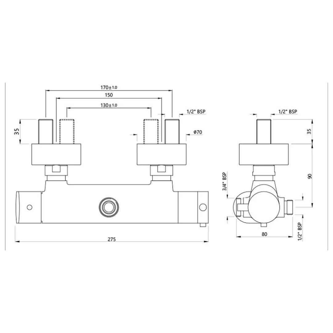 Jaquar 2 Way Thermostatic Mixer Opal Prime OPP-CHR-15653PM Normal Flow - Chrome Finish