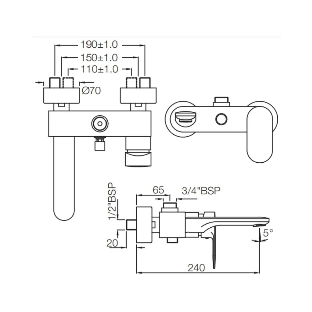 Jaquar 2 Way Wall Mixer Opal Prime OPP-GMP-15115PM Normal Flow - Gold Matt PVD Finish