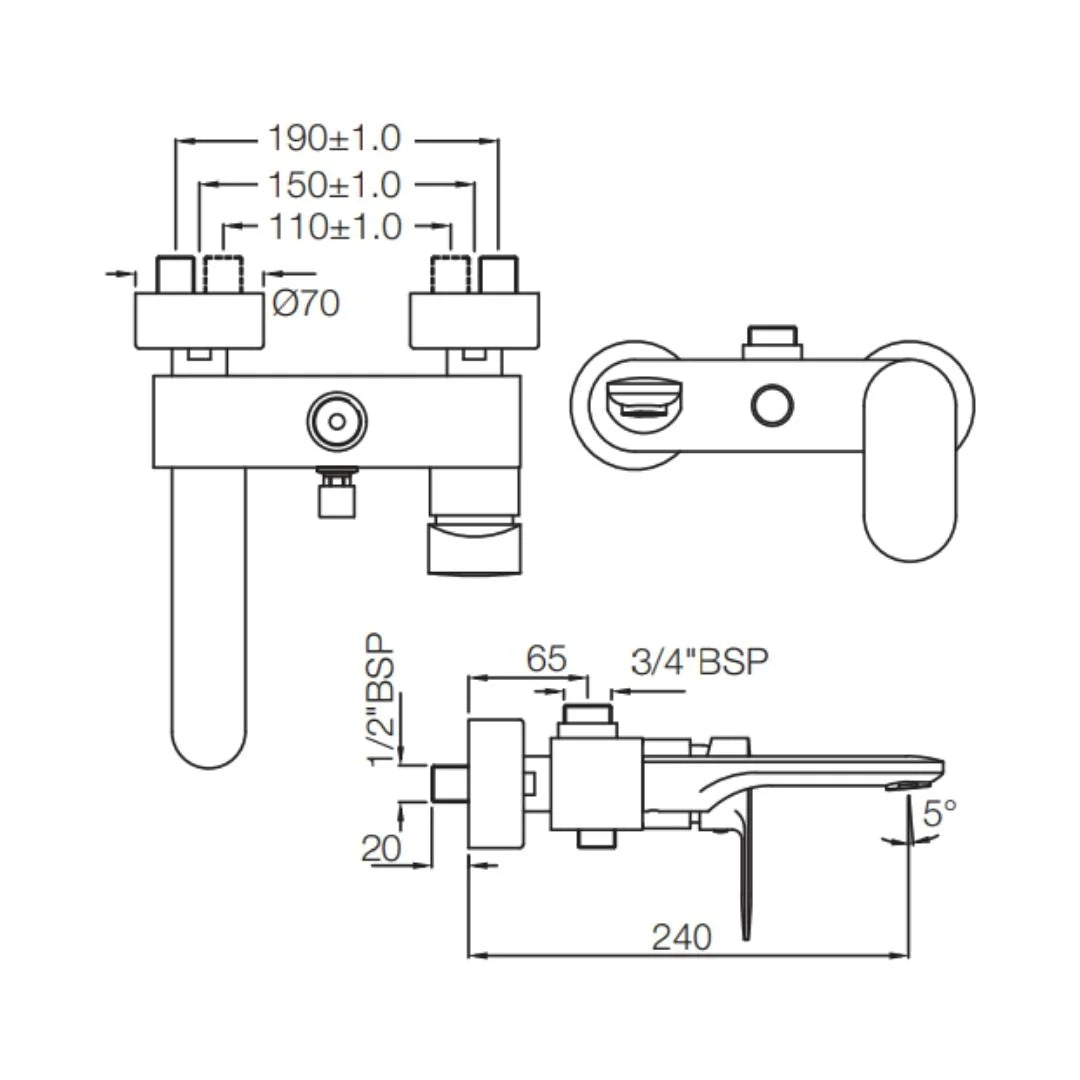 Jaquar 2 Way Wall Mixer Opal Prime OPP-GRF-15115PM Normal Flow - Graphite Finish