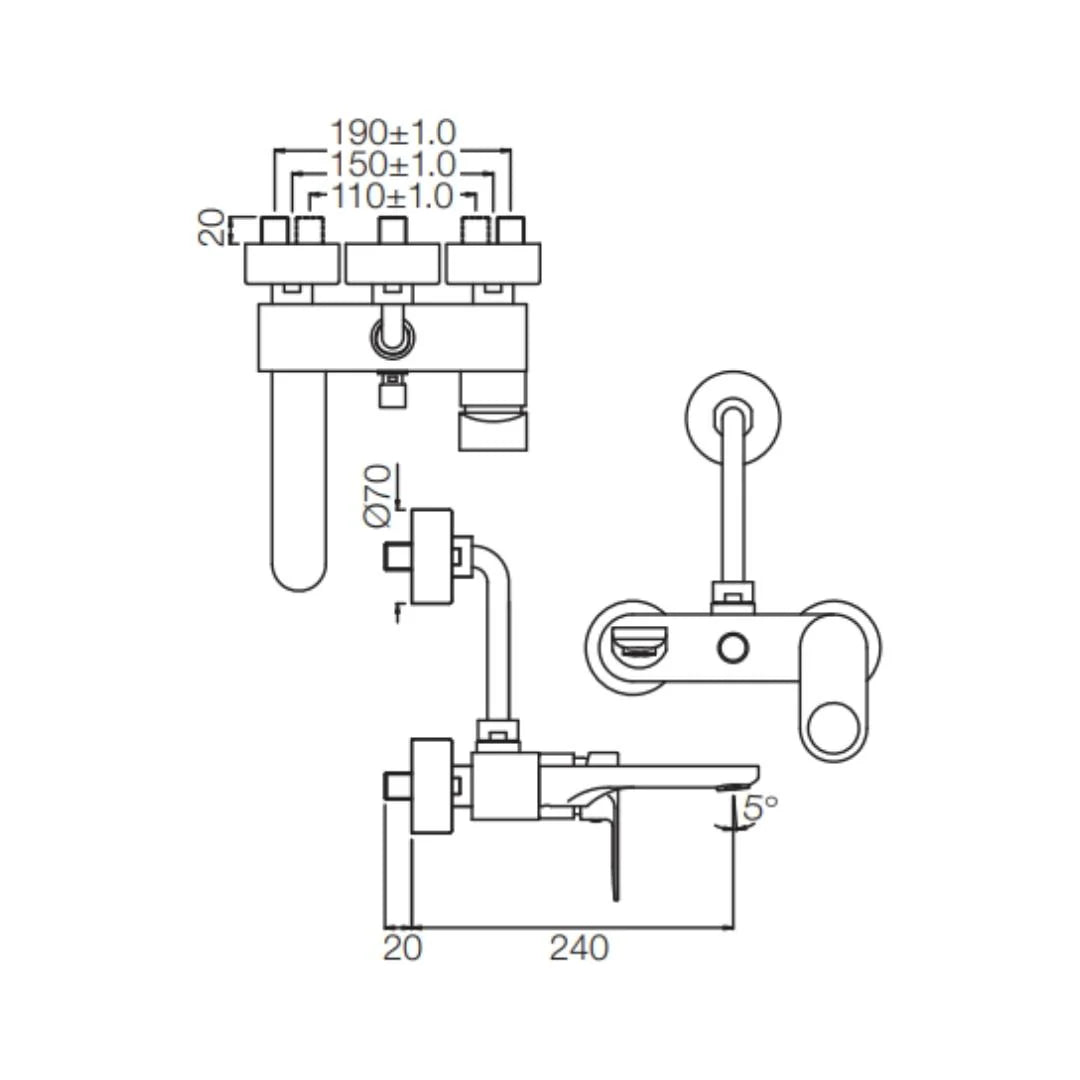 Jaquar 2 Way Wall Mixer Ornamix Prime ORP-BCH-10117PM Normal Flow - Black Chrome Finish