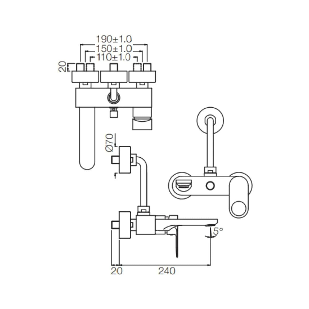 Jaquar 3 Way Wall Mixer Ornamix Prime ORP-CHR-10125PM Normal Flow - Chrome Finish