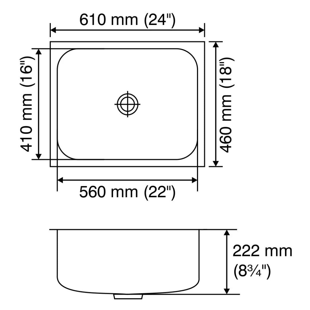 Nirali Stainless Steel Sink Rectangular Straight Range ORRA ( 24 x 18 inches ) - Glossy