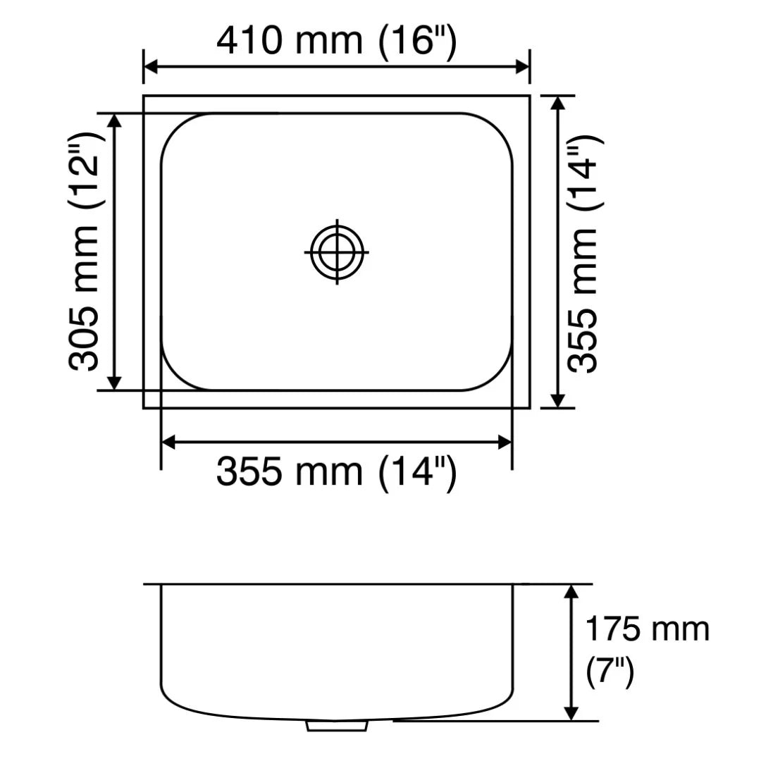Nirali Stainless Steel Sink Rectangular Straight Range ORRA ( 16 x 14 inches ) - Satin