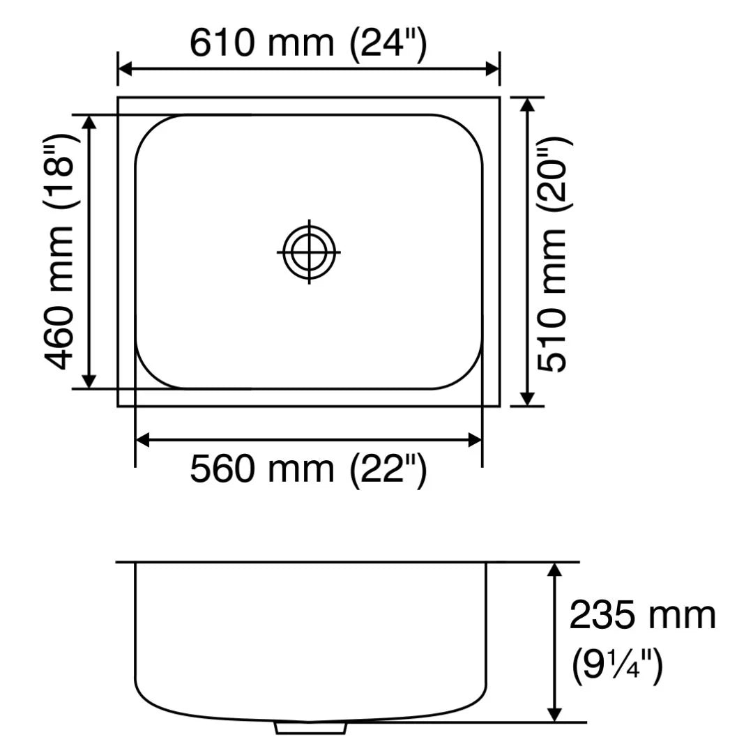 Nirali Stainless Steel Sink Rectangular Straight Range ORRA ( 24 x 20 inches ) - Satin