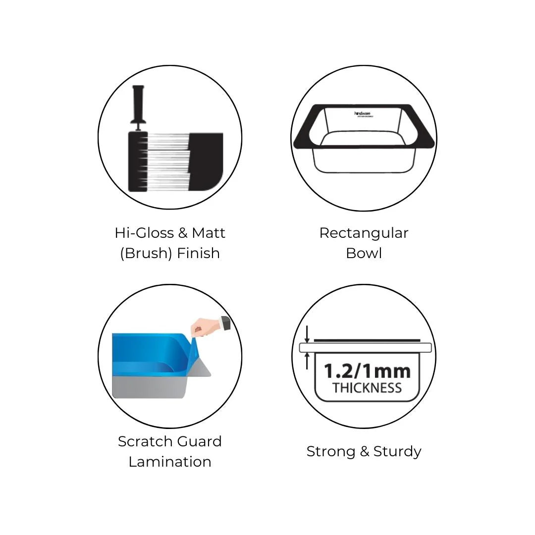 Hindware Stainless Steel Sink Pressed Series SINGLE BOWL WITH DRAINER PLATINO 36 x 20 x 8 ( 36 x 20 inches ) - Matt