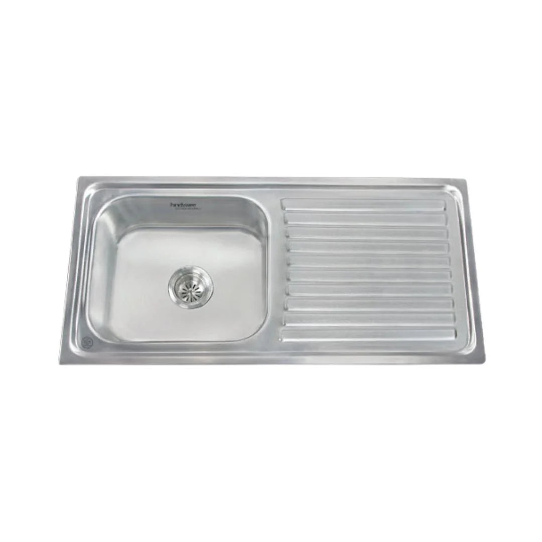 Hindware Stainless Steel Sink Pressed Series SINGLE BOWL WITH DRAINER PLATINO 37 x 18 x 8 ( 37 x 18 inches ) - Glossy