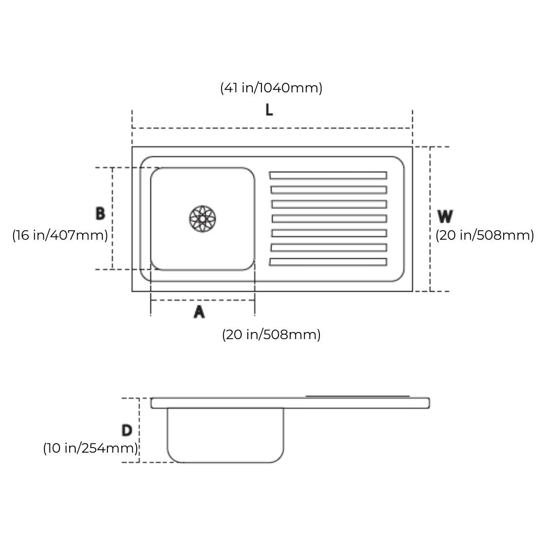 Hindware Stainless Steel Sink Pressed Series SINGLE BOWL WITH DRAINER PLATINO 41 x 20 x 10 ( 41 x 20 inches ) - Glossy