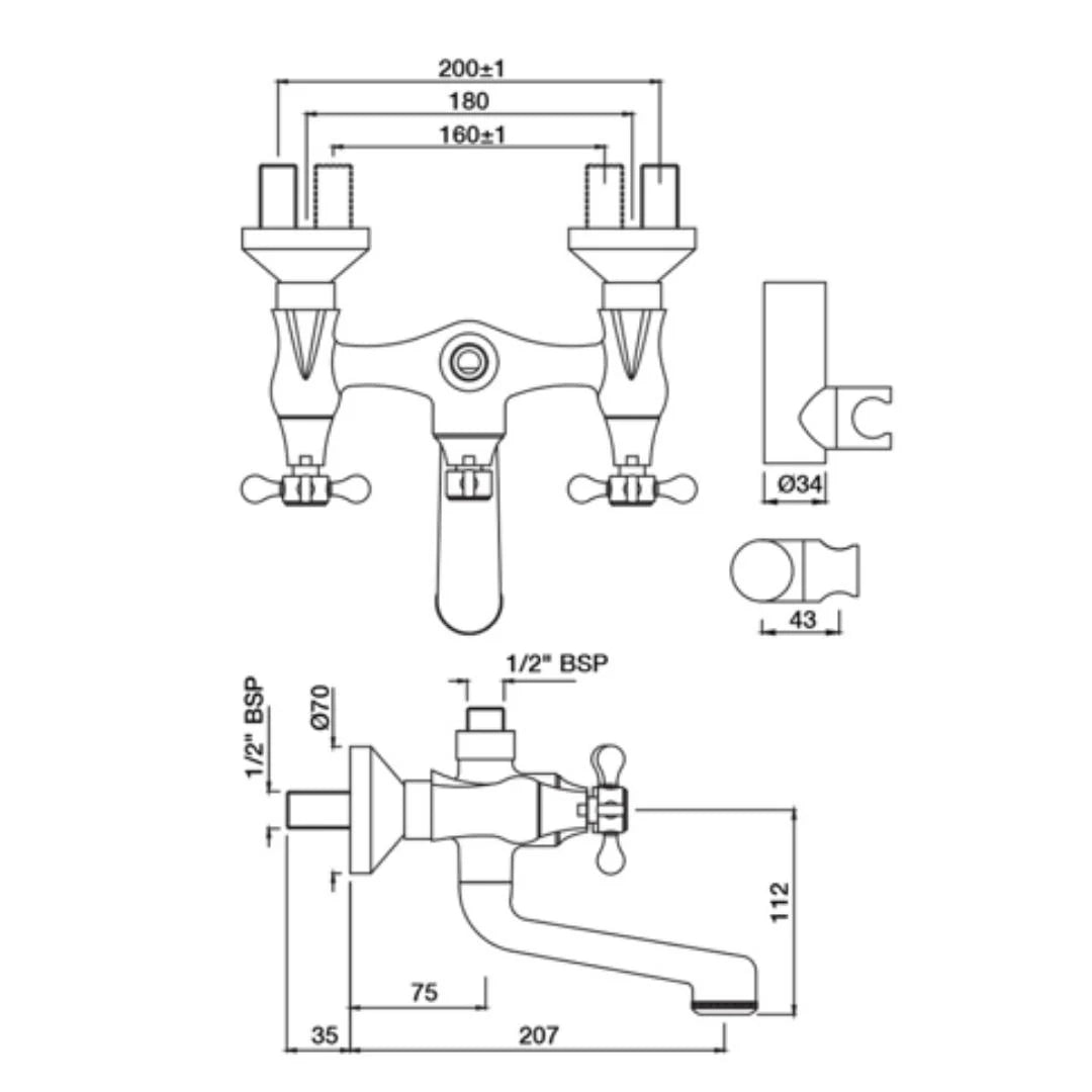 Jaquar 2 Way Wall Mixer Queens Prime QQP-ACR-7267PM Normal Flow - Antique Copper Finish