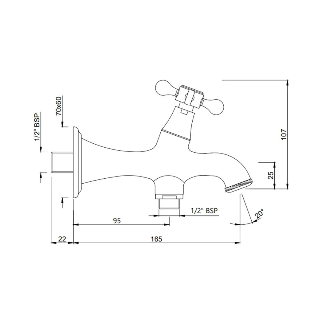 Jaquar WC Area 2 Way Bib Tap Queens Prime QQP-CHR-7041PM - Chrome