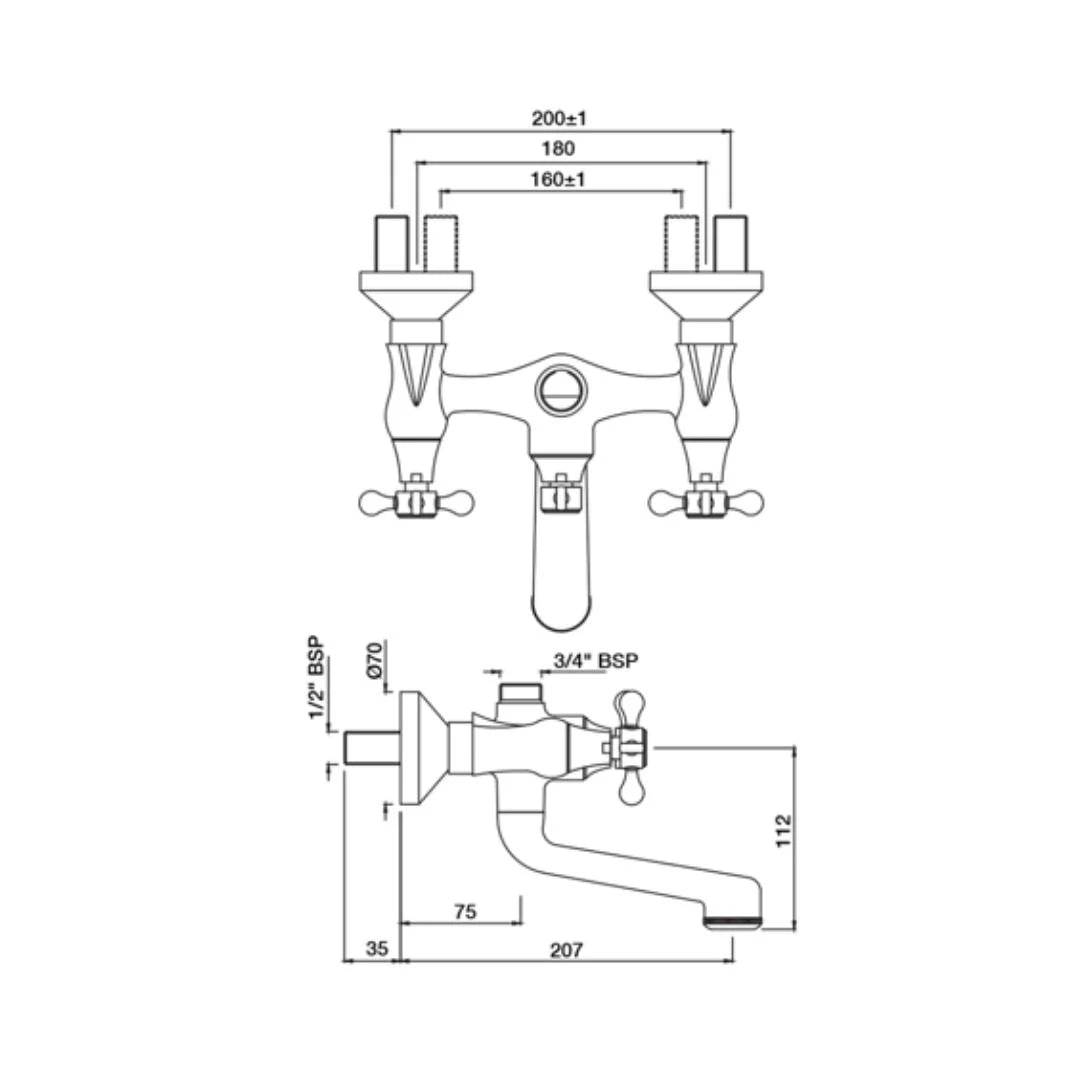 Jaquar 2 Way Wall Mixer Queens Prime QQP-CHR-7217PM Normal Flow - Chrome Finish